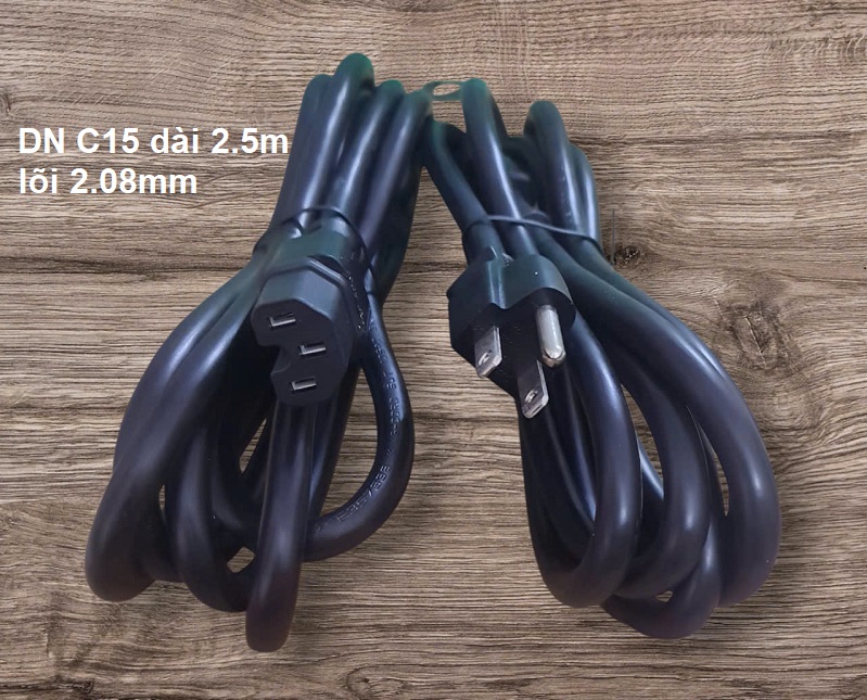 Dây nguồn 3 chân đầu cắm máy tính C15 dài 2.5m lõi đồng 3x2.08mm chính hãng